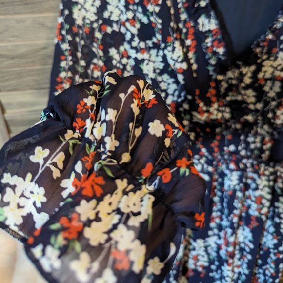 NWOT midi long navy blue floral dress full lined size S - Picture 4 of 7